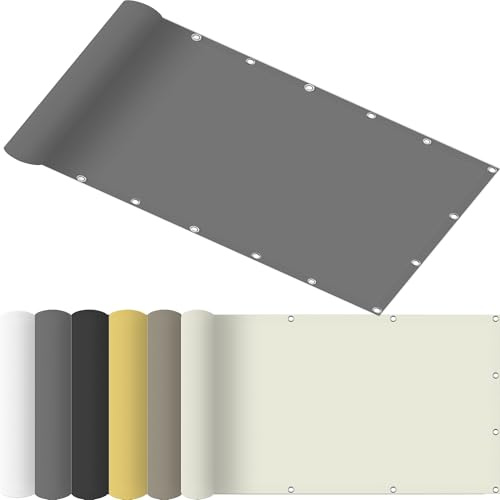 Sonnenschutz Balkon 85 x 415 cm Seitenmarkise Schattierungsnetz Polyester Wasserabweisend mit Ösen Und Befestigungsseile für Camping Patio Schwimmbad, Hellgrau