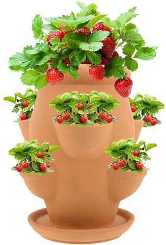 YIHANGG Torre de Fresas - Interior Jardinera de Fresas Macetas de Torre, Maceta Vertical con Bandeja, Accesorios de Jardinería para Jardín, Balcón, Decoración Exterior
