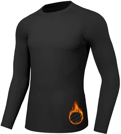 VanKee Men's Thermal Top Long Sleeves Base Layer Lightweight Elasticity Thermal Underwear Winter Warm Shirt Quick Drying Breathable Compression Thermals for Running Ski Hiking Travelling (Black,L)