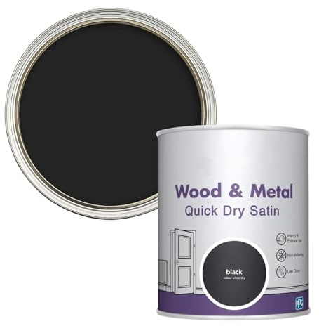 HOCHSTE® Wood & Metal Quick Dry Satin, DIY Enthusiasts, Easy-To-Clean, Long-Lasting Protection, Time-Saving, Ideal For Furniture, Doors, Cabinets, Interior And Exterior Use, (Black, 750ml)
