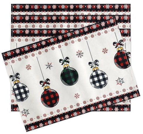 Set di 4 Tovagliette Natale 30 x 45 cm Sottopiatto Natalizio Lavabili Lino Tovaglietta Americane Natalizie Stoffa per La Colazione, La Cucina, Il Tavolo da Pranzo, Le Riunioni (Palla di Natale)