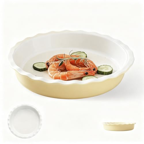 CHXAOM Quiche Dish Oven Dish Ceramic Quiche Mould, Multi-Use Quiche Tin, 25.5 cm (10 Inches), Capacity, 1200 ml, Microwave-Safe, Suitable for Cakes, Pudding Cakes and Pizza (Yellow)