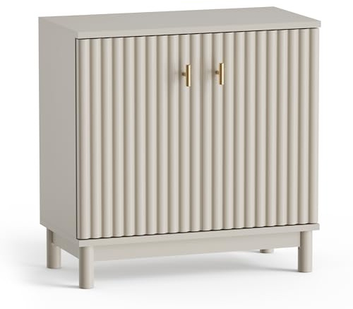 VonHaus Bathroom Storage Cabinet – Stone Bathroom Cupboard with Fluted Textured Doors & Gold Handles - Freestanding Floor Cabinet with 2 Internal Shelves - Victoria