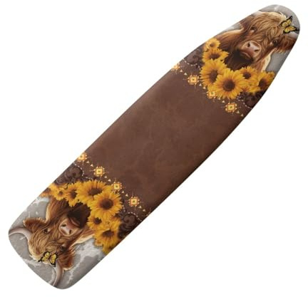 Copriasse da Stiro 140x45 Marrone Giallo Elastico Universale per Tutte Le Assi da Stiro, Resistente al Calore - Cordoncino di Fissaggio e Stretch-System - Facile da Cambiare