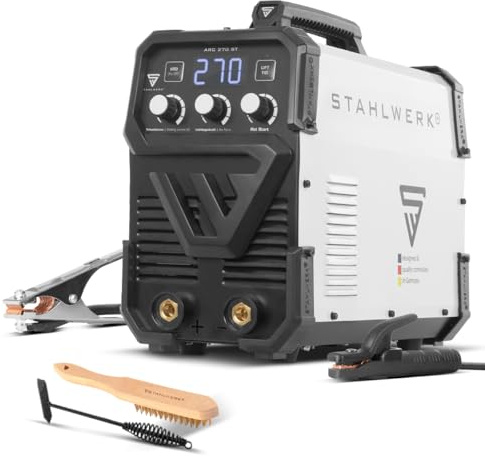 STAHLWERK Poste à souder à l'électrode ARC-270 ST – MMA jusqu'à 270 A, soudage sans gaz, Inverter Lift-TIG 400 V, protection surchauffe, Smart Cooling & contrôle de température intelligent (Blanc 1)