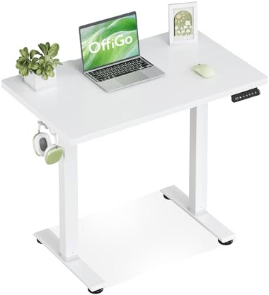 OffiGo Höjdjusterbart Skrivbord med 3 Minnesfunktioner, 80cm, Vit | Elektriskt höjdjusterbart skrivbord, Kompakt för Hemmet och Små Utrymmen