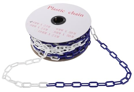 BUGUUYO Cadena de Advertencia de Plástico 6 Mm Azul, 25 Metros, Barrera de Seguridad Resistente para Control de Multitudes en Tráfico, Estacionamiento y Construcción