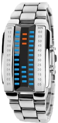 Zentavi Men's Casual Binary Sports LED Watch, Digital Waterproof Black Wristwatch, Modern Design Daily Wear Watches for Men (Silver)