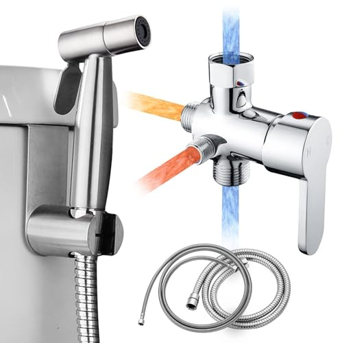Stainless Steel Bidet Sprayer for Toilet, Handheld with Cold & Hot Explosion-Proof Water Hose, Cloth Diaper Sprayer, Bathroom Jet Sprayer Kit, Great Water Pressure for Bathing Pets（Silver）
