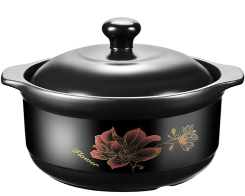 Pentola in ceramica, Pentole for stufato con coperchio, pentola for brodo in terracotta cinese resistente al calore, for zuppa(3.3L/3Quarts)