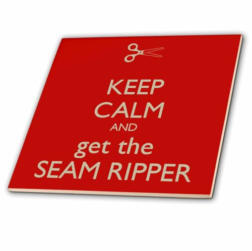 3dRose Keep Calm and get The Seam Ripper, Red and White, 12 Inch Ceramic Tile