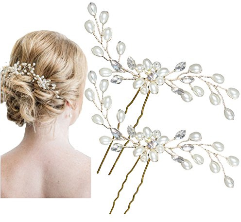 Miya 1 paar MEGA Glamour Braut Kamm Haarnadel Steckkamm mit wunderschöner Blumen Blüte, verschönert mit Perle und Kristallen, Braut Schmuck Hochzeit Jugendweihe Haarschmuck, Form YY15