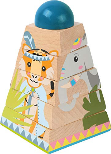 small foot Würfelpuzzle-Turm Jungle aus Holz, Stapelturm, FSC 100%-Zertifiziert, ab 12 Monaten, 11090