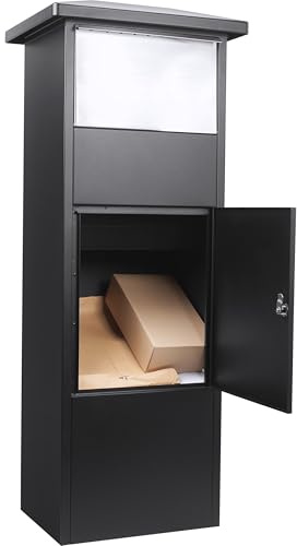 Winbest Steel Freestanding Floor Lockable Large Drop Slot Mail Box with Parcel Compartment, Black