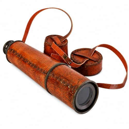 US HANDICRAFTS 81,3 cm (32 Zoll) Schiffskapitän Messing handgefertigtes Teleskop mit Spionage-Glas und Ledertasche. 30x Vergrößerung, Anfänger geeignet, Nautische Enthusiasten