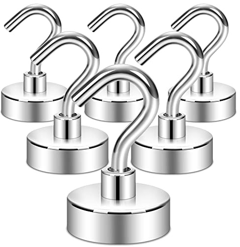 Neosmuk Magnetiska krokar, 15 kg extra stark magnet med krok för kylskåp, kraftig kryssningskrok för tak, liten magnetisk hållare för skåpbil, verktyg (vit, 6-pack)