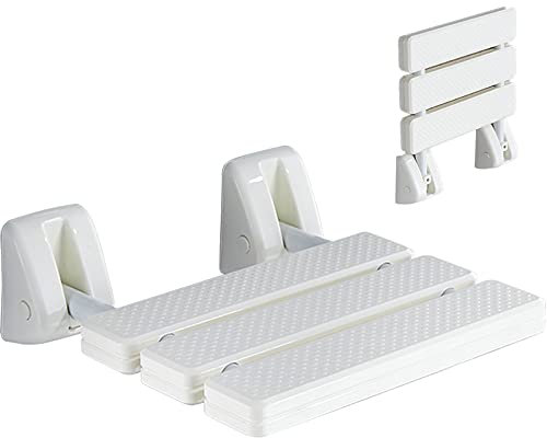 DBMGB Duschhocker für Senioren Klappbar, Duschstuhl Wandmontage 150 Kg Duschklappsitz für Senioren und Baby - Maximale Belastung 130kg, Platz Sparen (Weiß)