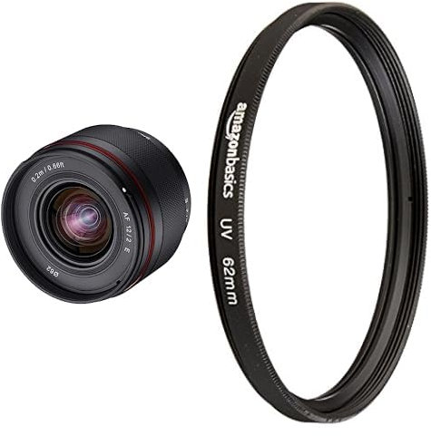SAMYANG Objectif AF 12 mm F2.0 E pour Sony E - Autofocus APS-C Grand Angle Fixe pour Sony E Mount APSC, Noir, 23072 & Amazon Basics Filtre de Protection UV - 62mm