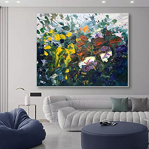 RBWL Acrylbilder Auf Leinwand Handgemalt, Farbe Textur Blume Busch Pflanze Impressionismus Moderne Große Handgemalte Messer Kunstwerke Gemälde Auf Leinwand Wandkunst Für Home Office Dekorationen Wohn