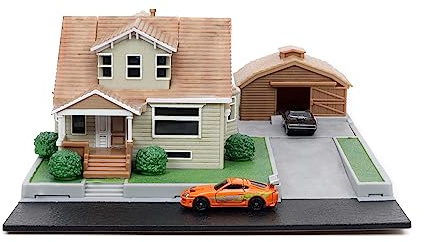 Jada Toys 253203081 - Fast and Furious Dominic Dom Toretto Hus, Nano Scene - Fast and Furious Dominic DomToretto Hus i Nanostorlek med 2 Formgjutna Nanofordon, 4 cm, 1,65, Från 8 år