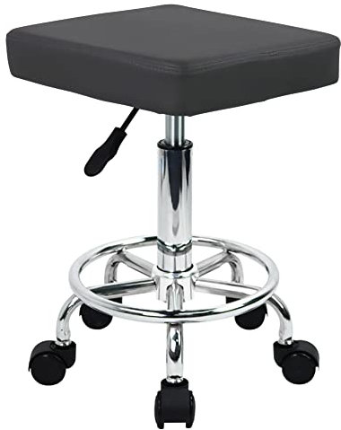 WKWKER Square Rolling Salon Sgabello girevole regolabile Beauty Sgabello Sedia per cucina Lab SPA Home Office Massaggio Sgabello (grigio)