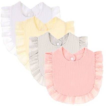 Nishine Baberos Solids Muselina Ajustables Algodón Dentición Alimentación Paquete 4