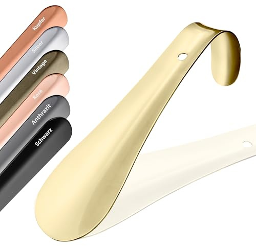 JK Trade® 15 cm stabil skohorn i rostfritt stål | skohorn i rostfritt stål för att sitta på | snabb och skonsam mot rygg | optimerad längd och bredd | skohorn | business | modern hängande