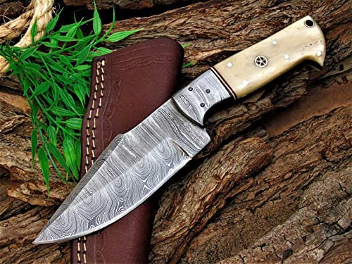 Damast Messer Damaszener Stahl Jagd Jagdmesser Knife Damascus Hunting MAQ1939