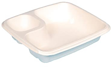 Pro DP 300 Bio Snackschalen mit Soßenfach Dipschalen Nacho Currywurst Pommes Chips Tray weiß Bagasse/Zuckerrohr 500+80ml biolog. abbaubar