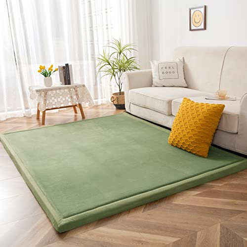 BYBYME Krabbelmatte Baby Korallen Samtmatte Kinderteppich - Extra Dicke 3cm und Weiche Spielmatte - als Teppich Kinderzimmer, Spielteppich Baby, Krabbeldecke (Hellgrün, 150x200cm)