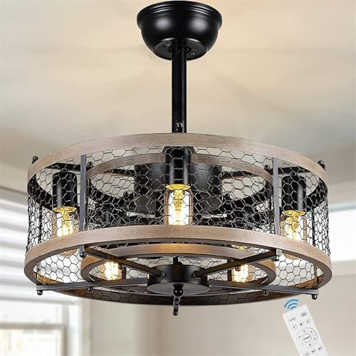 TRUYOK Deckenventilator mit Beleuchtung Industrial Leise Ventilator Deckenleuchte Fernbedienung E27 Käfig Pendelleuchte für Schlafzimmer Wohnzimmer Esszimmer Küche Lüfter Licht
