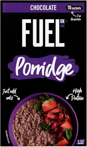FUEL10K Chocolate Protein Porridge Sachets, 80 Servings, 10g Protein and High Fibre, 10 × 36g (Pack of 8)