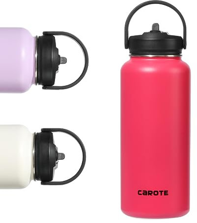 CAROTE Stainless Steel Water Bottle with Straw, Vacuum Insulated Water Flask, Double Walled Drink Flask for Hot Cold Drinks, Leak Proof, Sweat Free, 32oz, 960ml, Rose