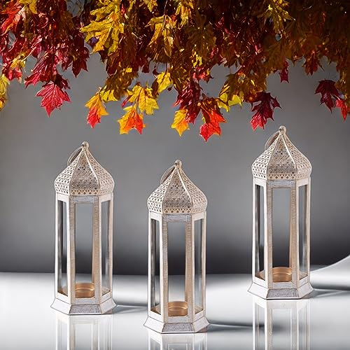 3er Set Orientalische Laterne Raki edel aus Metall in Weiß 23 cm hoch
