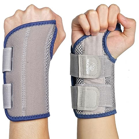 NuCamper Andningsbart handledsstöd handledsbandage med metallskenstabilisator män och kvinnor handledsbandage, justerbar handledsskena, Ergonomiskt, för artrit, seninflammation, stuknin