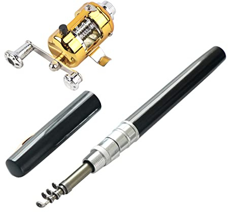 Lwuey Portable Canne à Pêche Pôle, Ensemble Moulinet Télescopique Ligne Leurres Combo Poche Pliable Fibre Carbone Rotatifs Voyage Eau Salée Douce Truite Débutants Amateurs Brochet Perche Sandre Noir