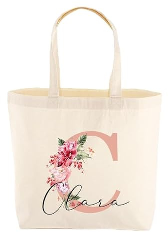 Generisch Personalisierte Baumwolltasche mit Namen & Initialen | 200 g/m² | OEKO-TEX® zertifiziert Einkaufstasche, Jutebeutel, Stofftasche