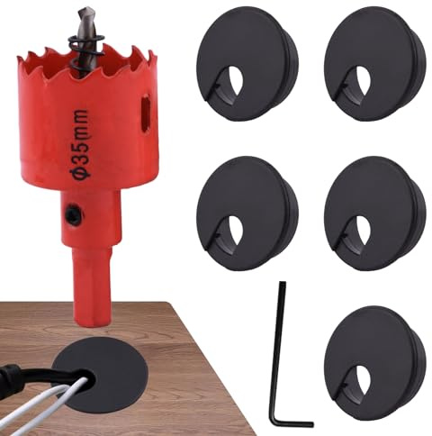 5 Stück Schreibtisch-Kabeldurchführung, 1-3/8 Zoll (35 mm) Schreibtisch-Lochabdeckung Kabeldurchführung mit Lochsäge, Draht-Kabel-Lochabdeckung für Computer PC Kabel-Organizer (wie abgebildet)