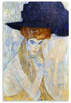 Schwarzer Federhut, gemalt von Gustav Klimt im Jahr 1910, Maler-Kunst-Poster, Leinwanddruck, dekoratives Gemälde, ungerahmt, 50 x 75 cm