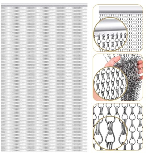 Gradleen Chain Fly Screens,Grey 90x210cm Aluminium Metal Chain Curtain | Freely Passable Fly Curtains for Doorways,Pet friendly Metal fly curtains for Flying Insect Control