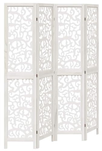 vidaXL Rumsavdelare 4 paneler vit massivt kejsarträ, skiljevägg, hopfällbar skiljevägg, skärmvägg, hopfällbar rumsavdelare, skiljeväggar, skärmväggar
