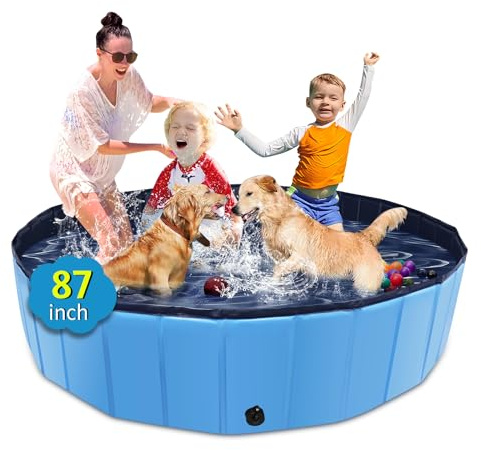 Piscina per cani pieghevole, piscina per bambini da 220cm con plastica dura, vasca per cani antiscivolo per cortile all'aperto (blu)