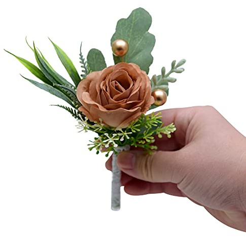 SYSUII Boutonniere Hochzeit Rose - 2 Stück Rose Boutonniere Ansteckblume Hochzeit Braut Rose Blumen Anstecker Hochzeitsbrosche für Braut Brautjungfer Gäste Herren Damen Party -Champagner Gold