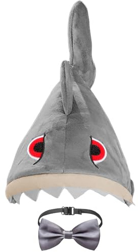 AUNGCSHE Hai Kostüm Lustige Hüte, Hai Mütze mit Grau Fliege, Halloween Weihnachten Ostern Party Dekoration Kostüm Zubehör für Festival Cosplay Jungen Mädchen Erwachsene Kind