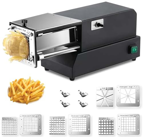HNBYLMM Electric French Fry Cutter, Professional Commercial and Household French Fries Cutter, Potato Cutter with 4 Blades, Electric Vegetable Chopper, for Cucumbers, Carrots, Sweet Potatoes,Black