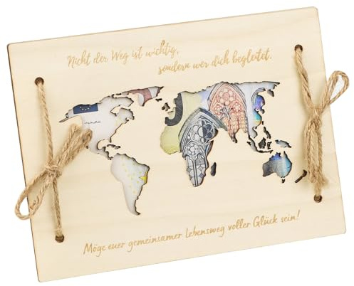DARENYI 1 Stück Geldgeschenk Hochzeit, Grußkarte aus Holz Weltkarte, Hochzeitsgeschenke für Brautpaar Geld, Geldgeschenke Verpackung Grußkarte für Hochzeit Geburtst (20.5x15cm)