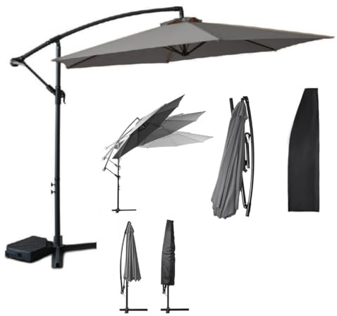 3m Banana Cantilever Parasol, 3m Canopy, Ecru or Grey, Outdoor Shade and Style (Grey) *Parasol Base Not Included