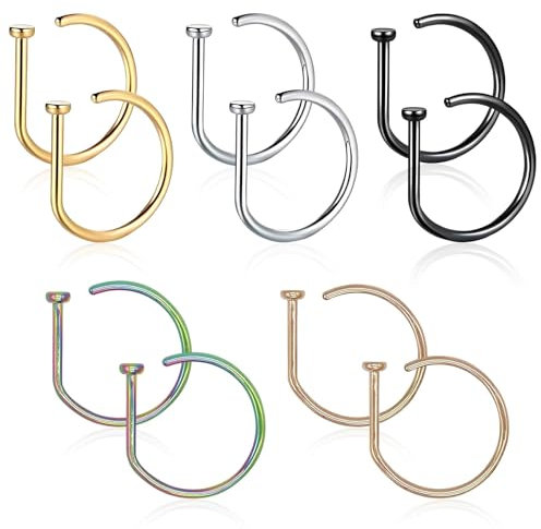 10 Stück Septum Nasenpiercing Ring - Fake Nose Ring für Nase, Helix, Tragus, Lippe, Knorpel