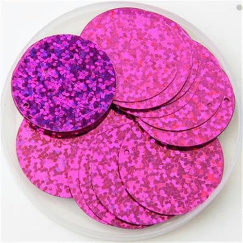 Pailletten, 30 mm, 40 mm, 50 mm, Pailletten zum Basteln, große, runde Pailletten, Paillette, Lentejuelas mit 1 Seitenloch, manuelles DIY-Nähzubehör, Fuchsie, 40 mm