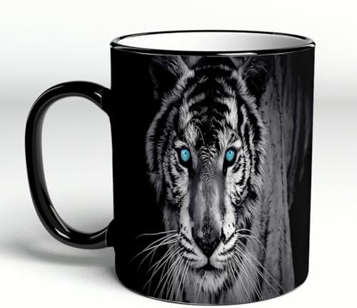 YOIUE Tasse aus Keramik - Große 11oz Tassen 330ml Kaffeetassen mit Henkel, 100% Handbemalt - Trinkgläser mit Griff - Weiß,Weißer Tiger sucht im Wald nach Nahrung. Panthera tigris corbetti im natürlic